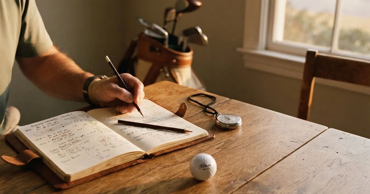 An open notebook with a pencil and a stopwatch on a wooden table