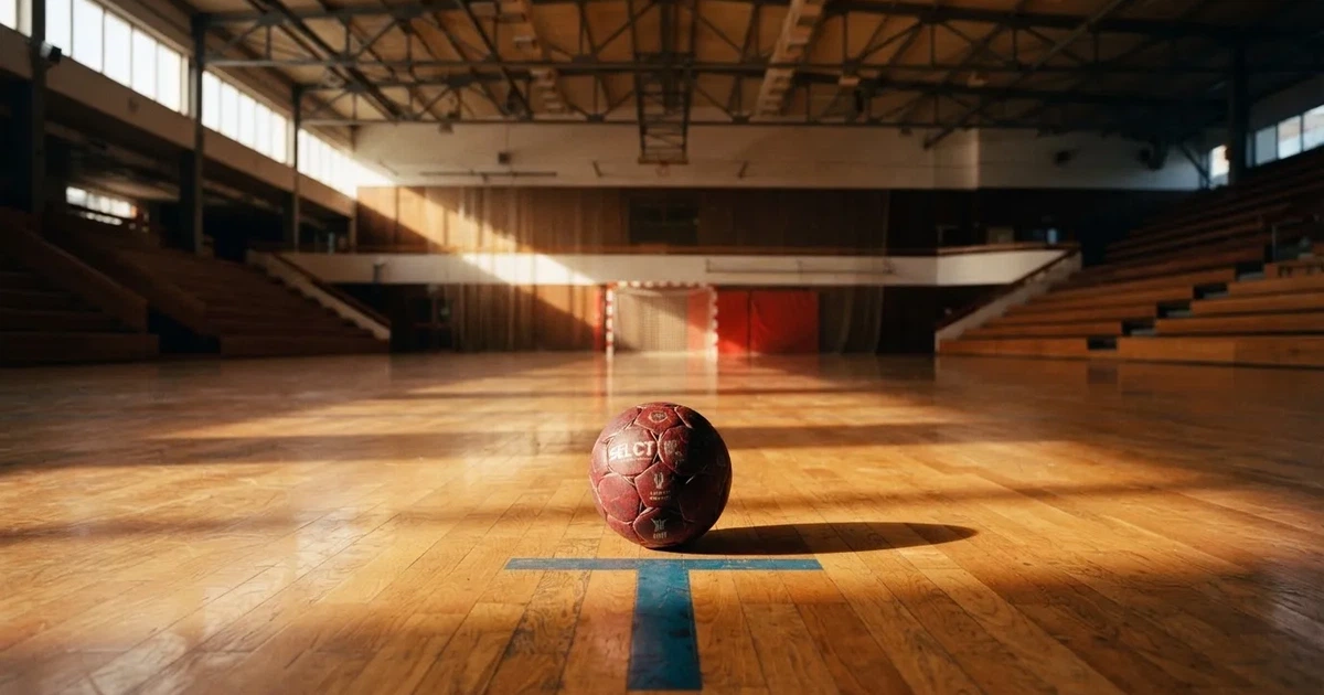 A ball on the centre spot of a grass pitch in morning light