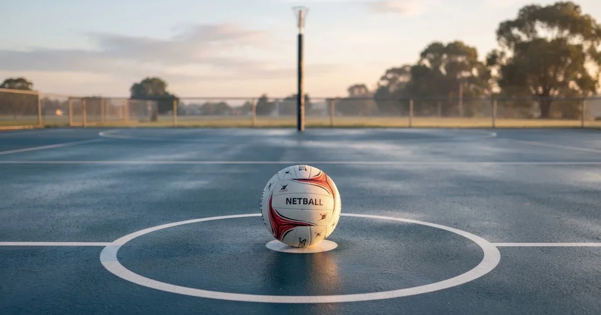 A ball on the centre spot of a grass pitch in morning light