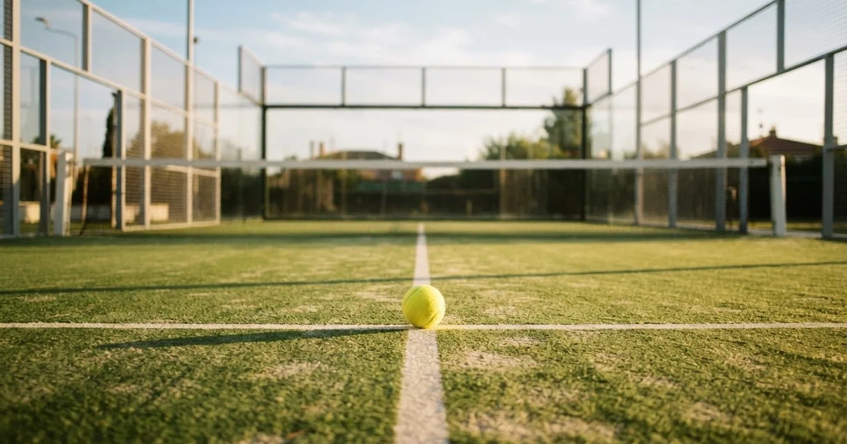 A ball on the centre spot of a grass pitch in morning light
