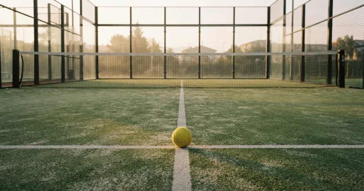 A ball on the centre spot of a grass pitch in morning light