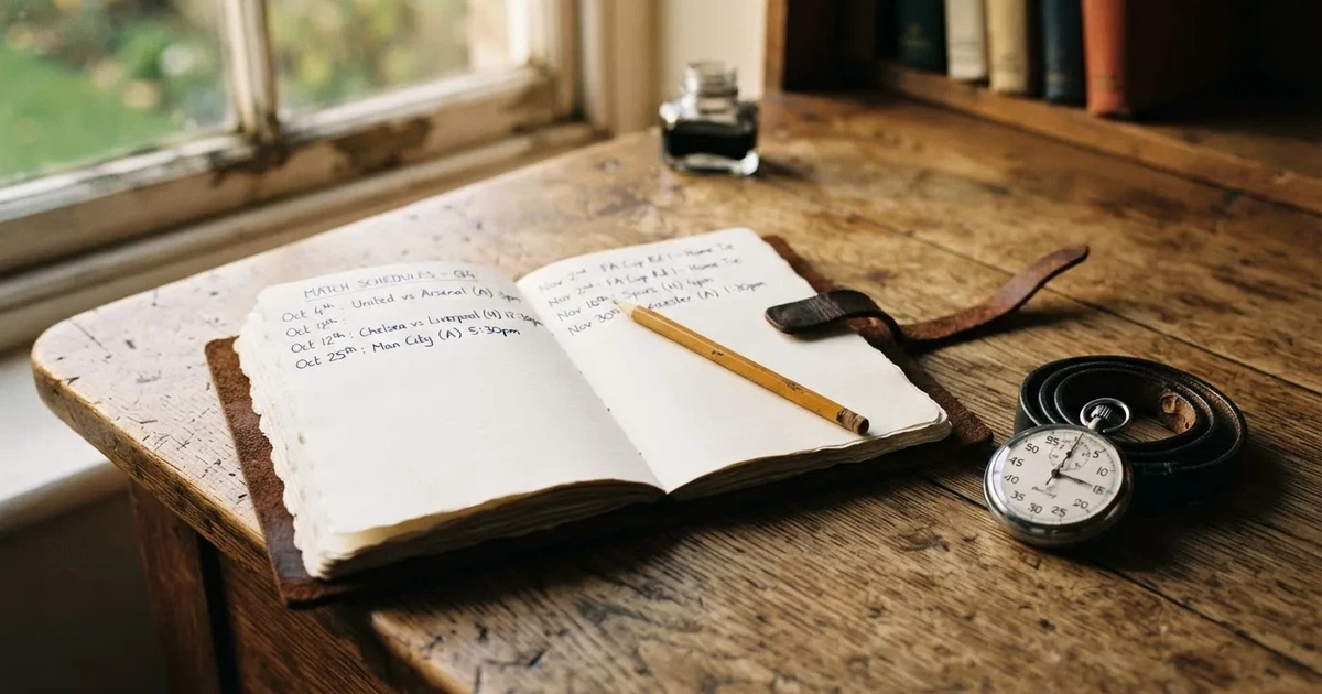 An open notebook with a pencil and a stopwatch on a wooden table